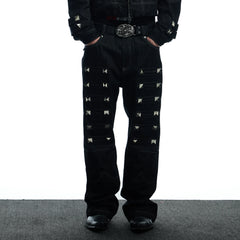 DND4DES Studded Raw Denim Flare Jeans