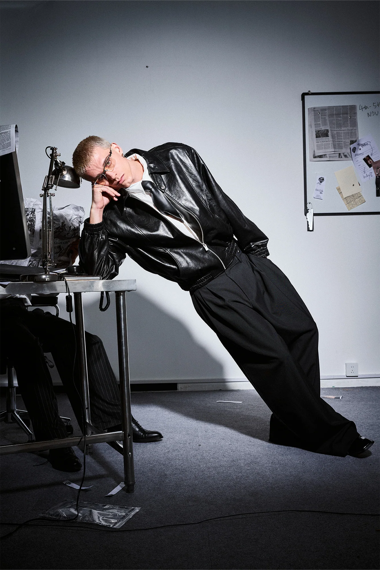 455EMBLE Glossy Leather Paneled Bomber Jacket
