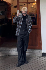 UNDERWATER Plaid Raw Edge Shirt  Blue