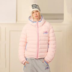 DONSMOKE Plaid Trim Hooded Down Puffer