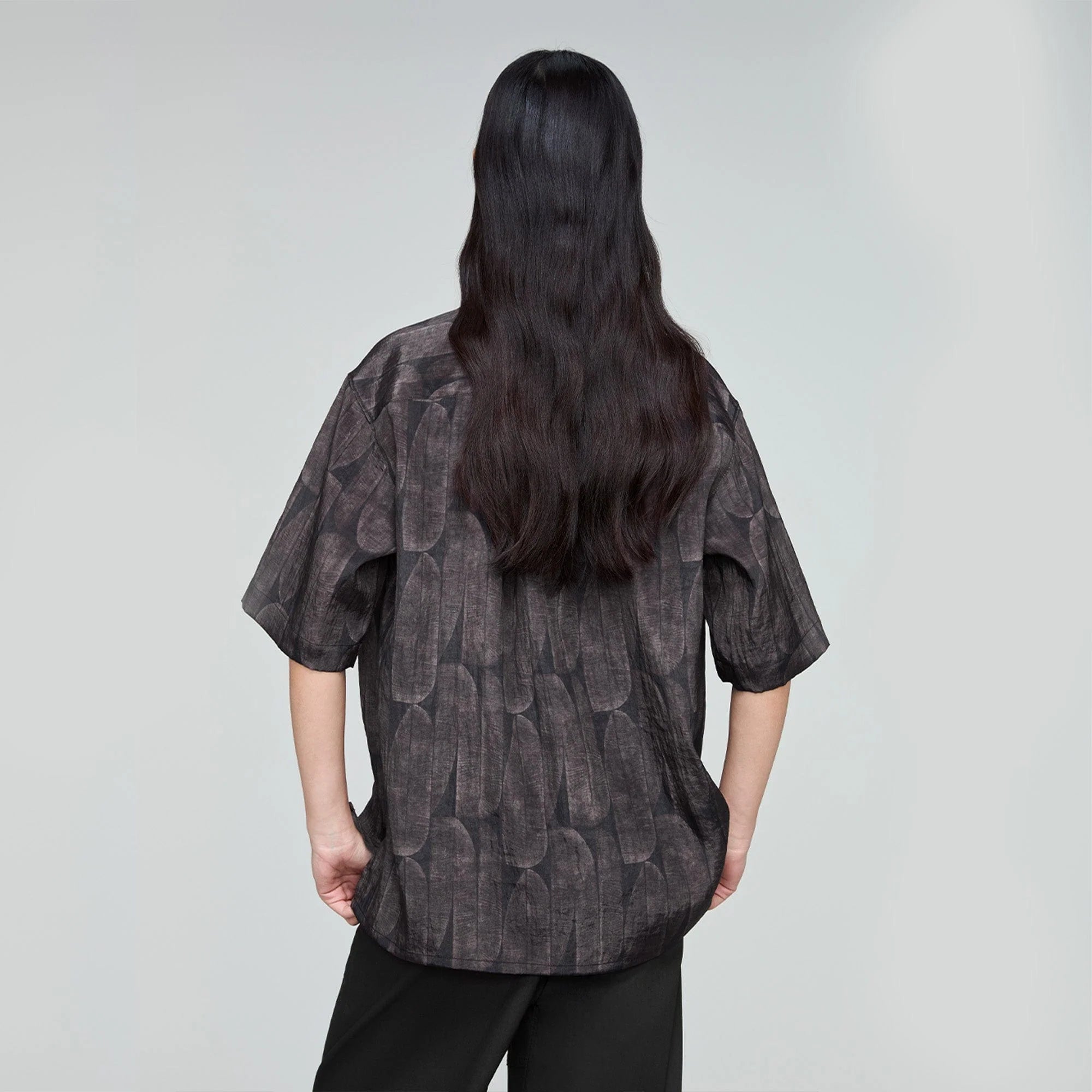 OPICLOTH Retro Textured Leaf Full-Print Half Shirt