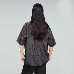 OPICLOTH Retro Textured Leaf Full-Print Half Shirt