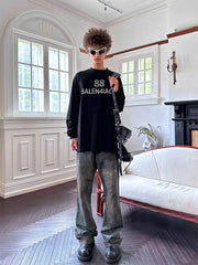 TRIANGLE PROJECT Dirty-Washed Paint-Splattered Straight-Leg Denim Pants