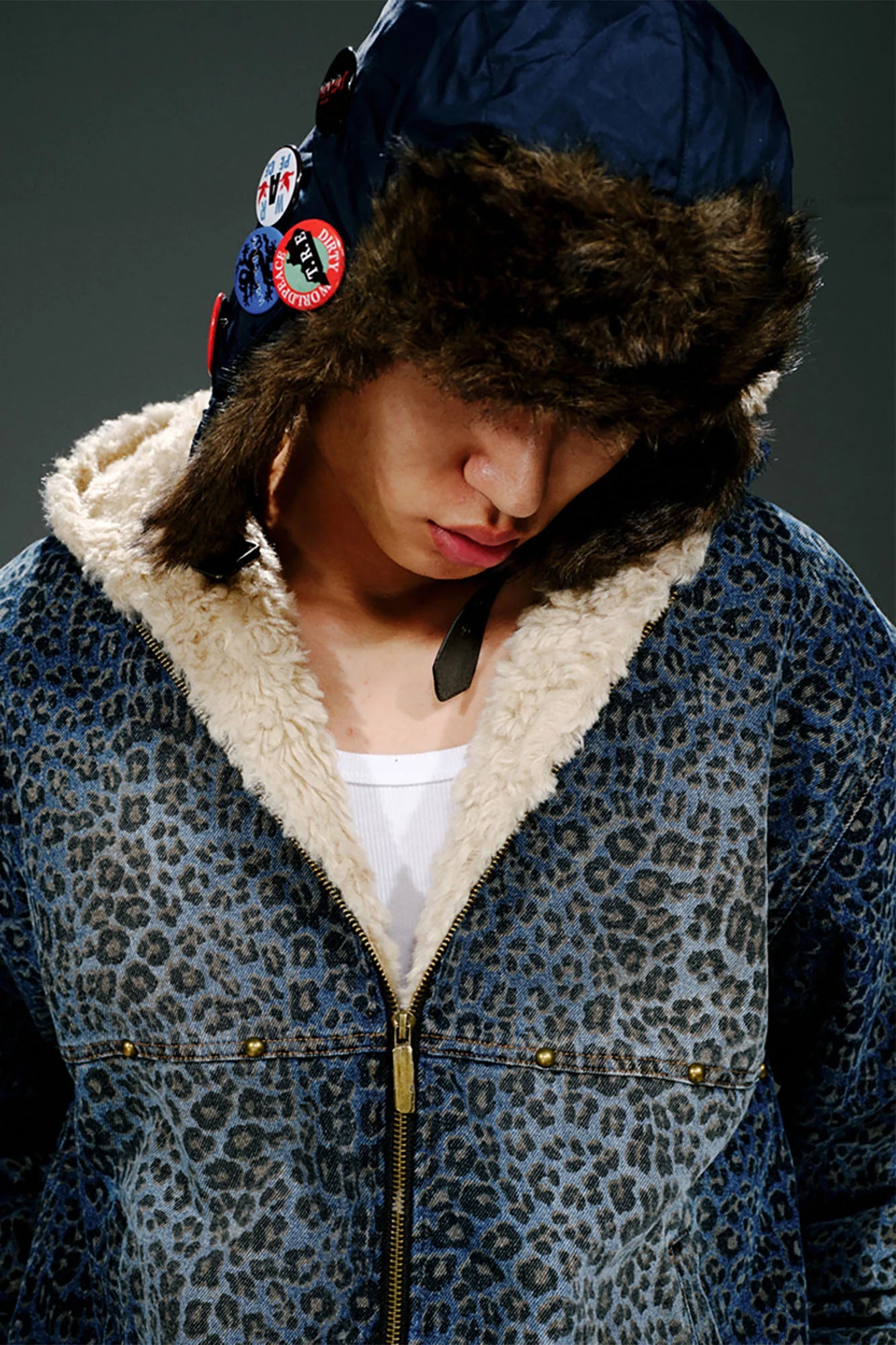 TRECLUB Faux-Fur Badge Aviator Hat