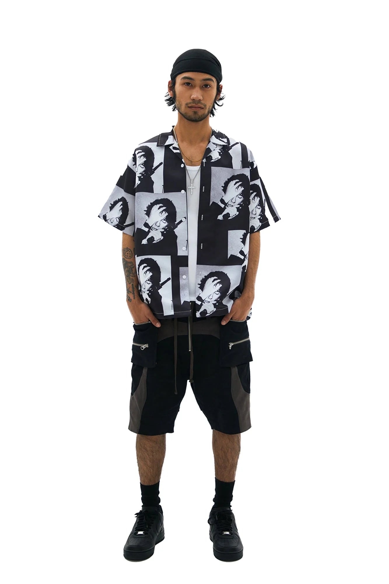 TECNINEGROUP Pop Art Portrait Graphic Cuban Half Shirt