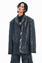 EMBRYO Crinkled Textured Faux Leather Blazer