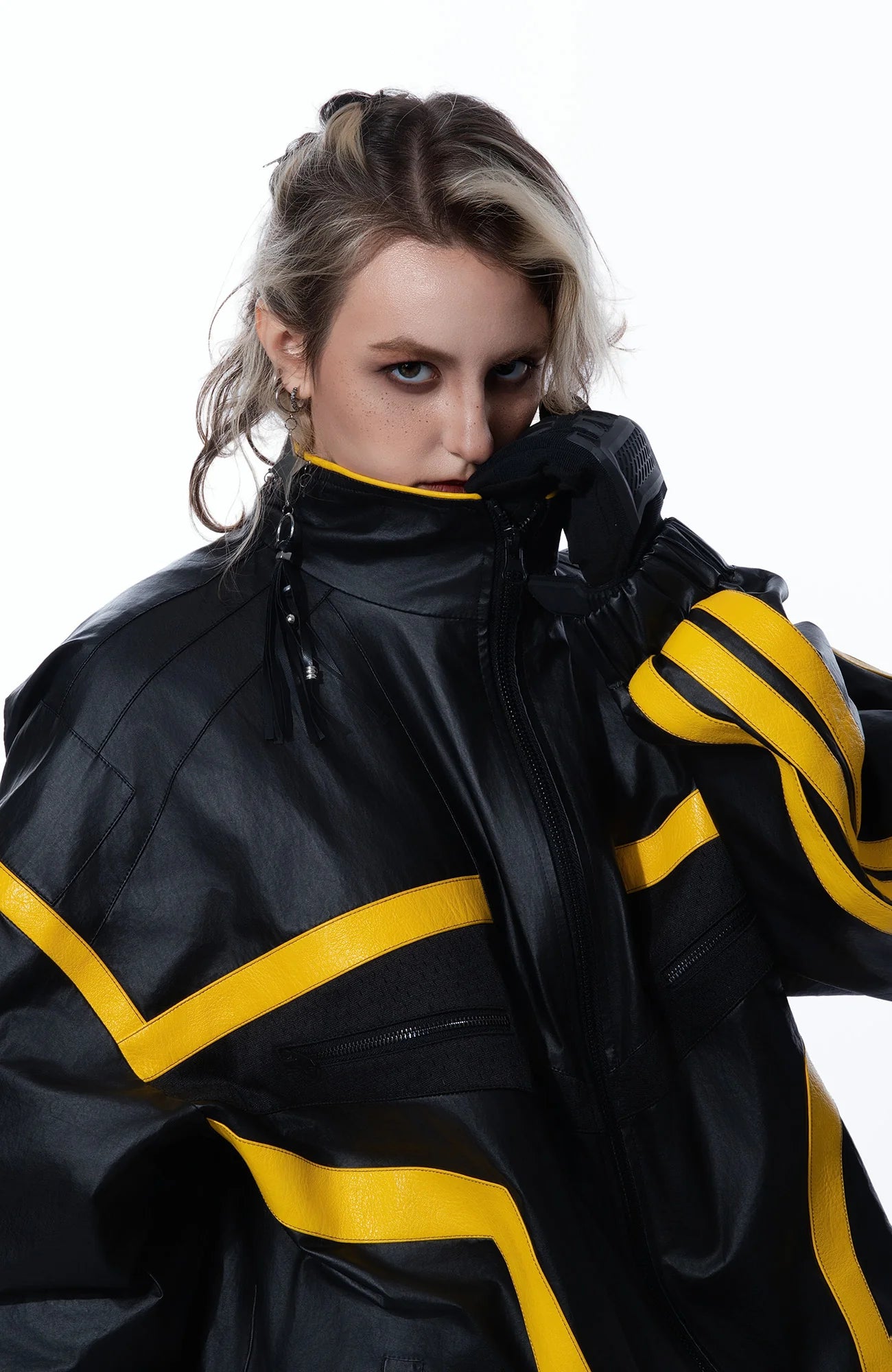 MOGONGSHE Contrast Stripe PU Moto Jacket