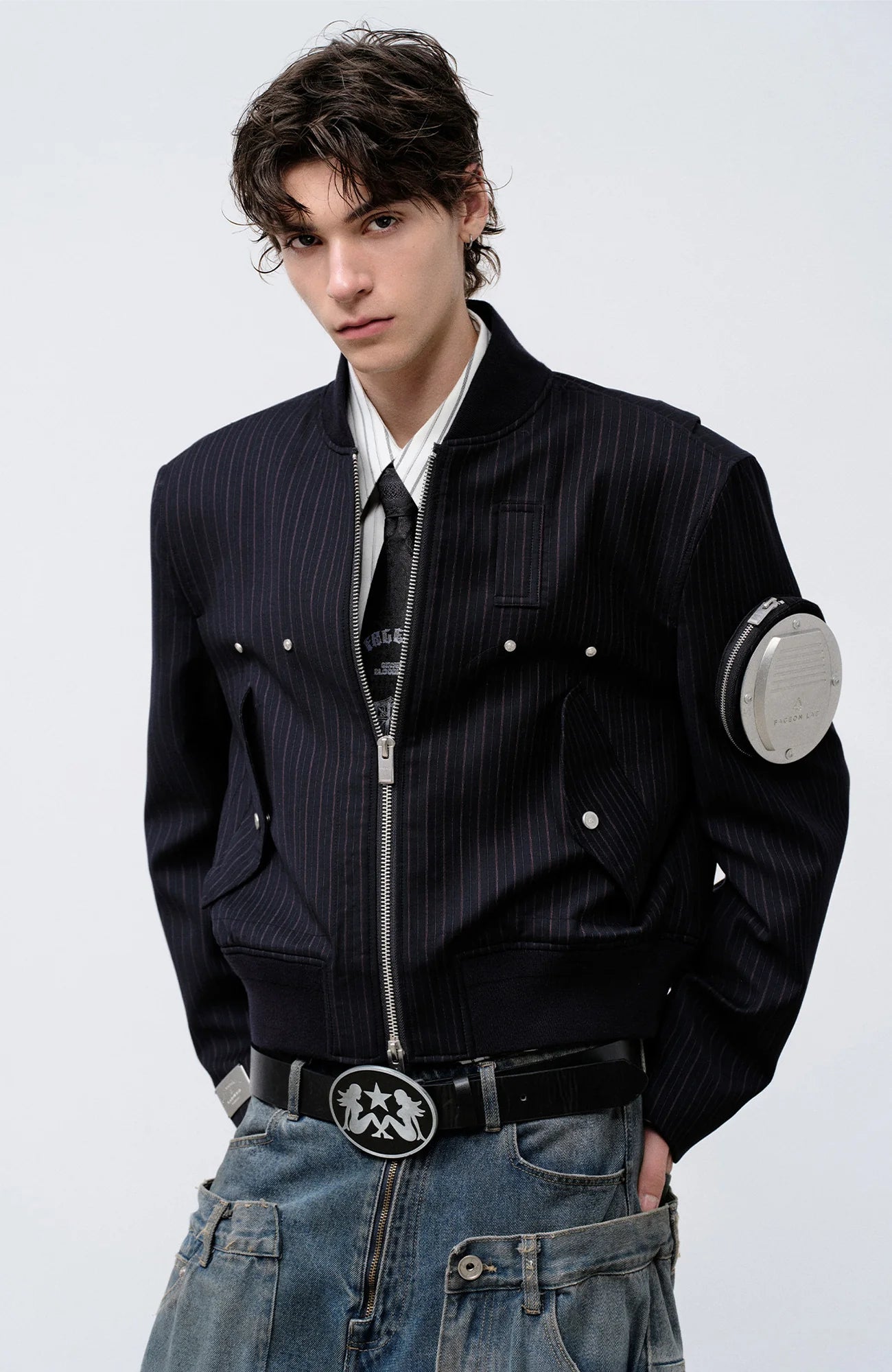 FACEONLAB Arm-Patched Bomber Jacket Navy