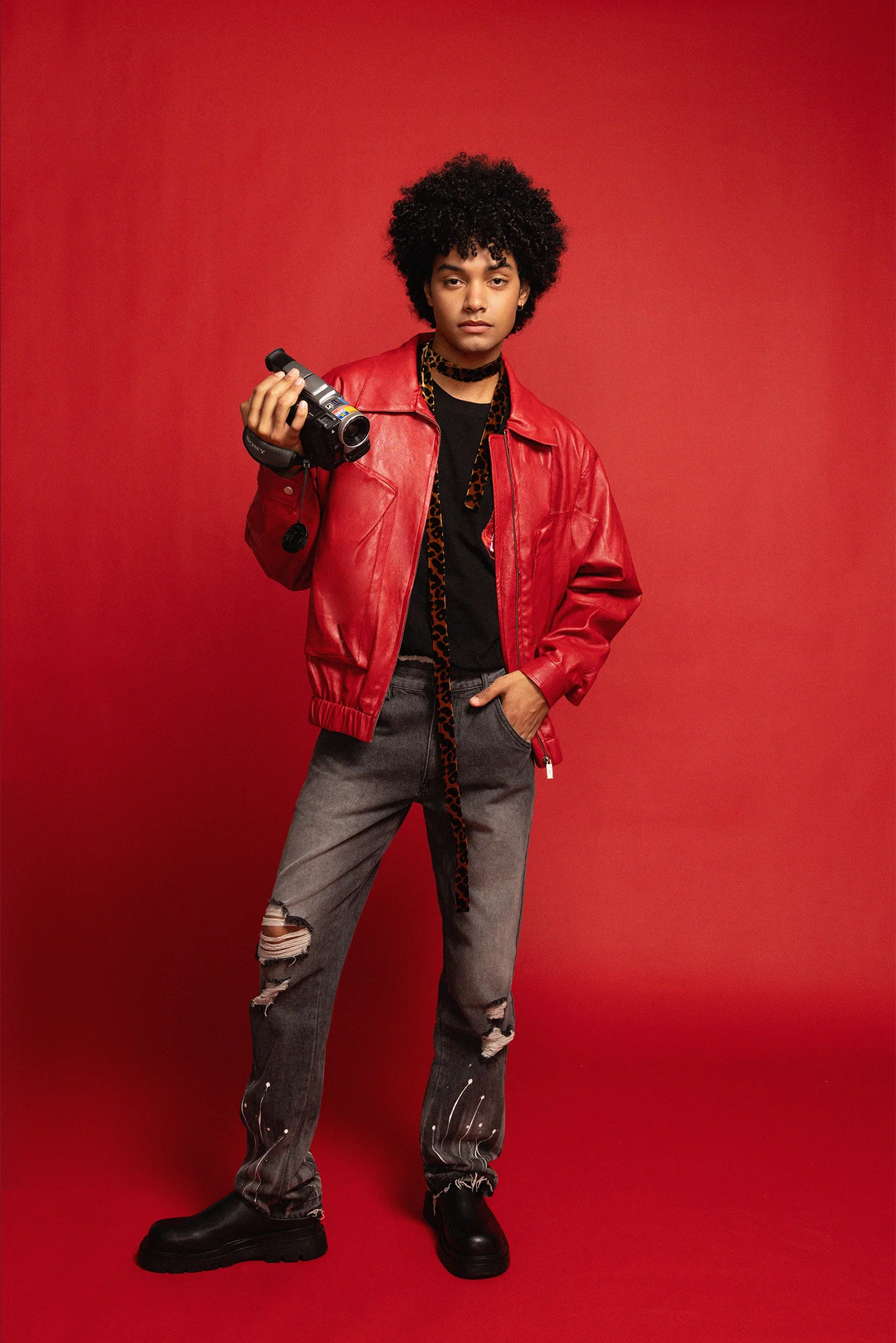 REDH Washed Faux Leather Cropped Blouson