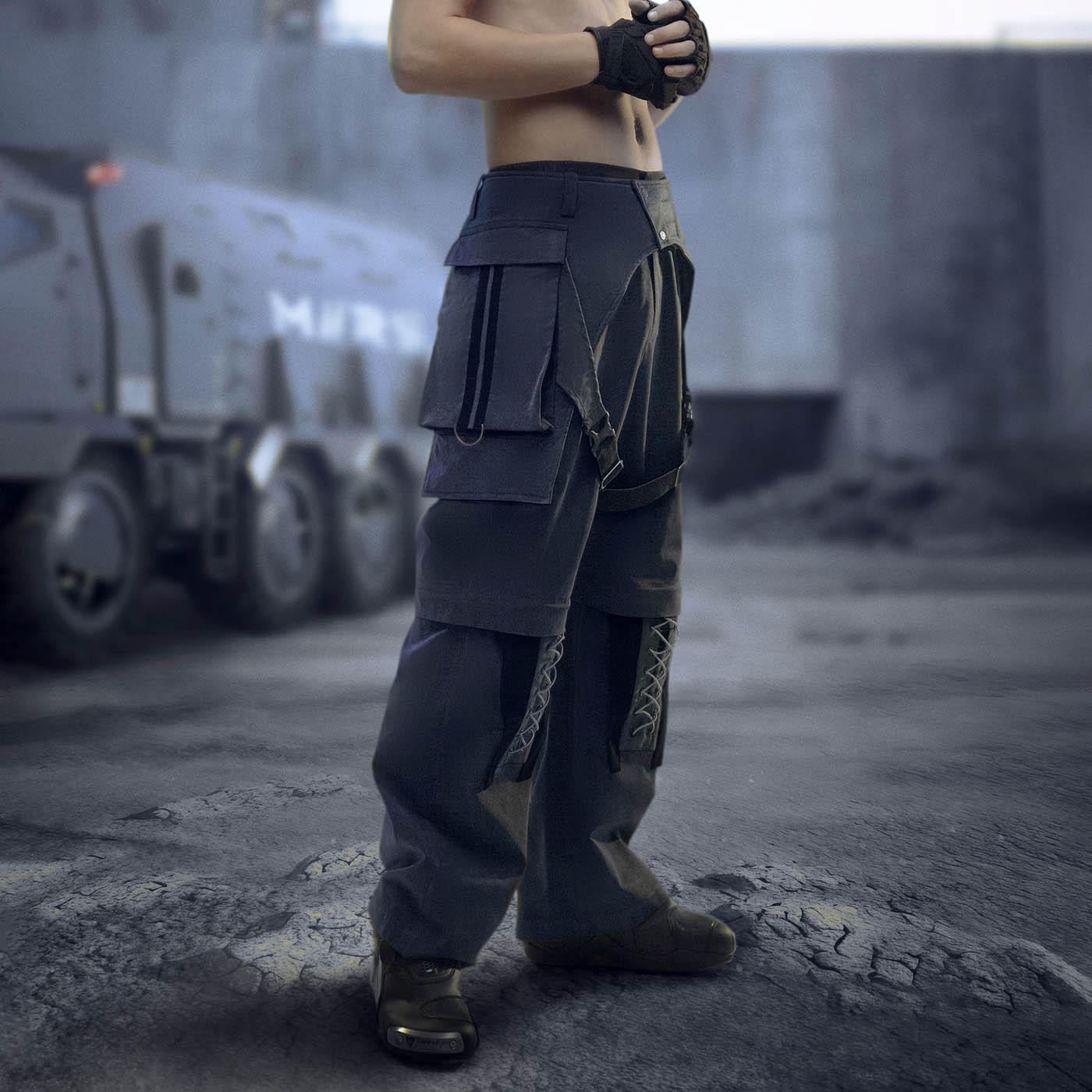 XIPHEVIL Detachable Lace-Up Multi-Pocket Bondage Pants