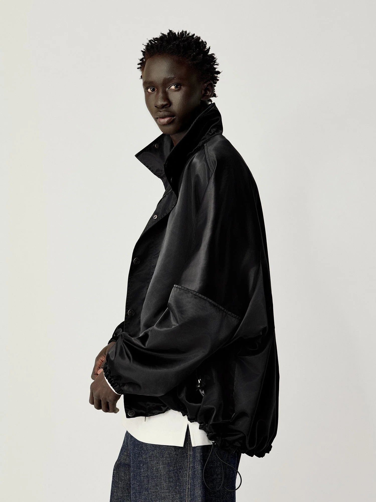OPICLOTH Satin Batwing Drawstring Oversized Jacket