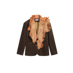 NOTHINGNESS WORLD Faux Fur Lapel Corduroy Blazer Jacket