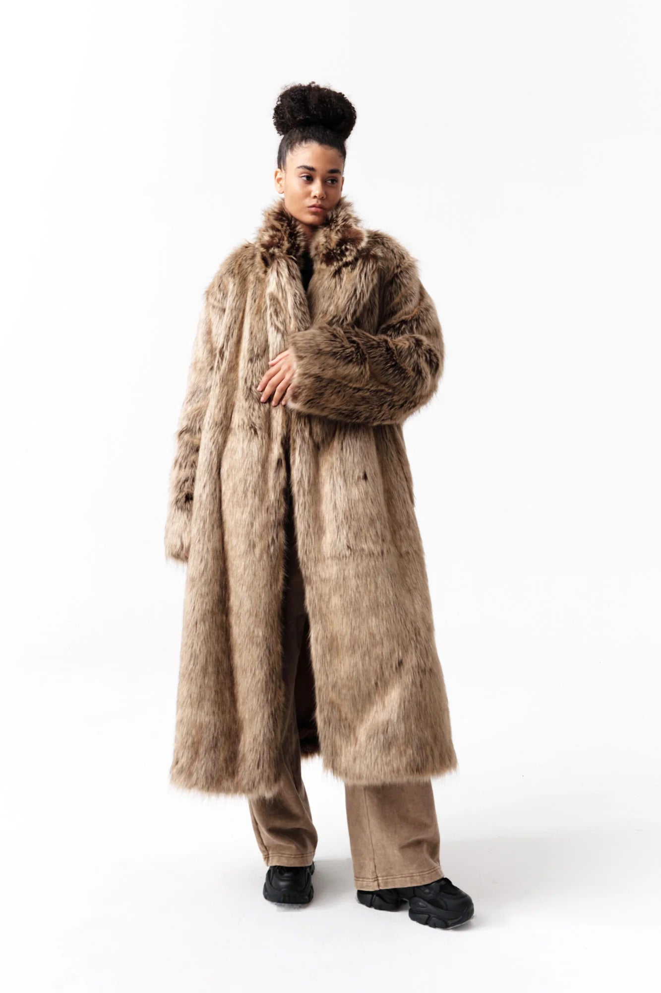 VANN VALRENCE Waxed Faux Fur Maxi Coat