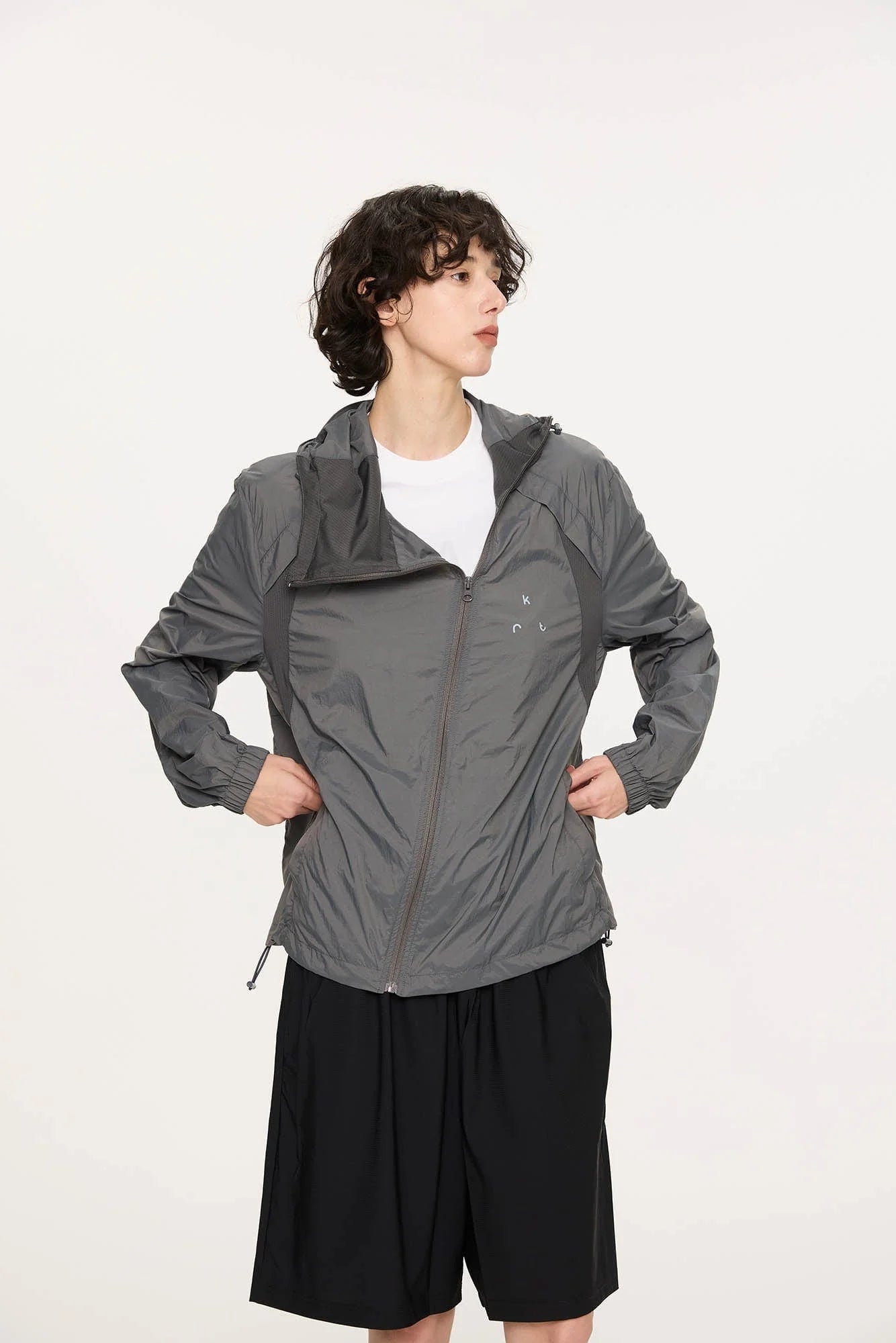 KREATE Asymmetrical Zip Mesh-Paneled UV Protection Hooded Jacket