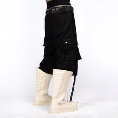FVVO Distressed Rivet Strap Cargo Shorts Black