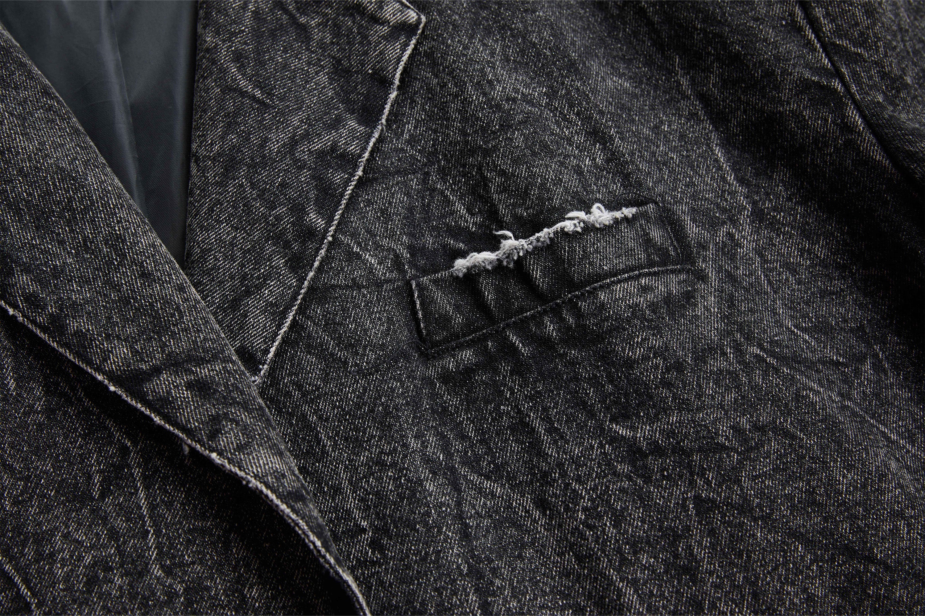 VANN VALRENCE Distressed Washed Denim Coat