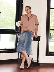 RICHILL Washed Corduroy Raw Hem Shorts