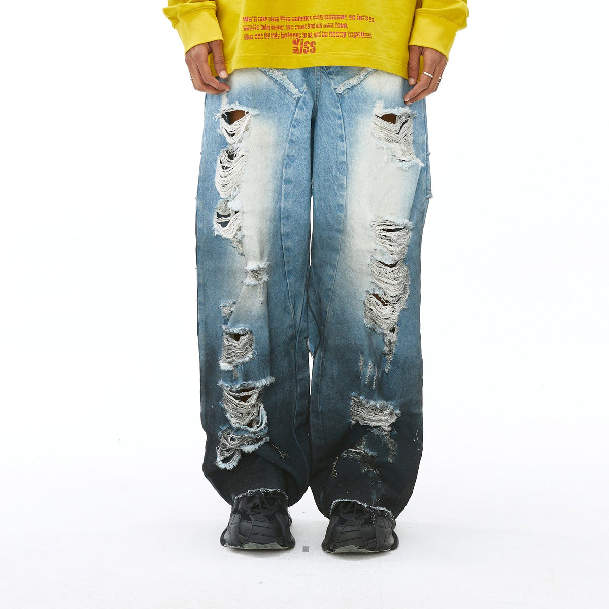 VANN VALRENCE Distressed Gradient Wash Structural Ripped Jeans