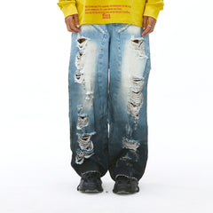 VANN VALRENCE Distressed Gradient Wash Structural Ripped Jeans