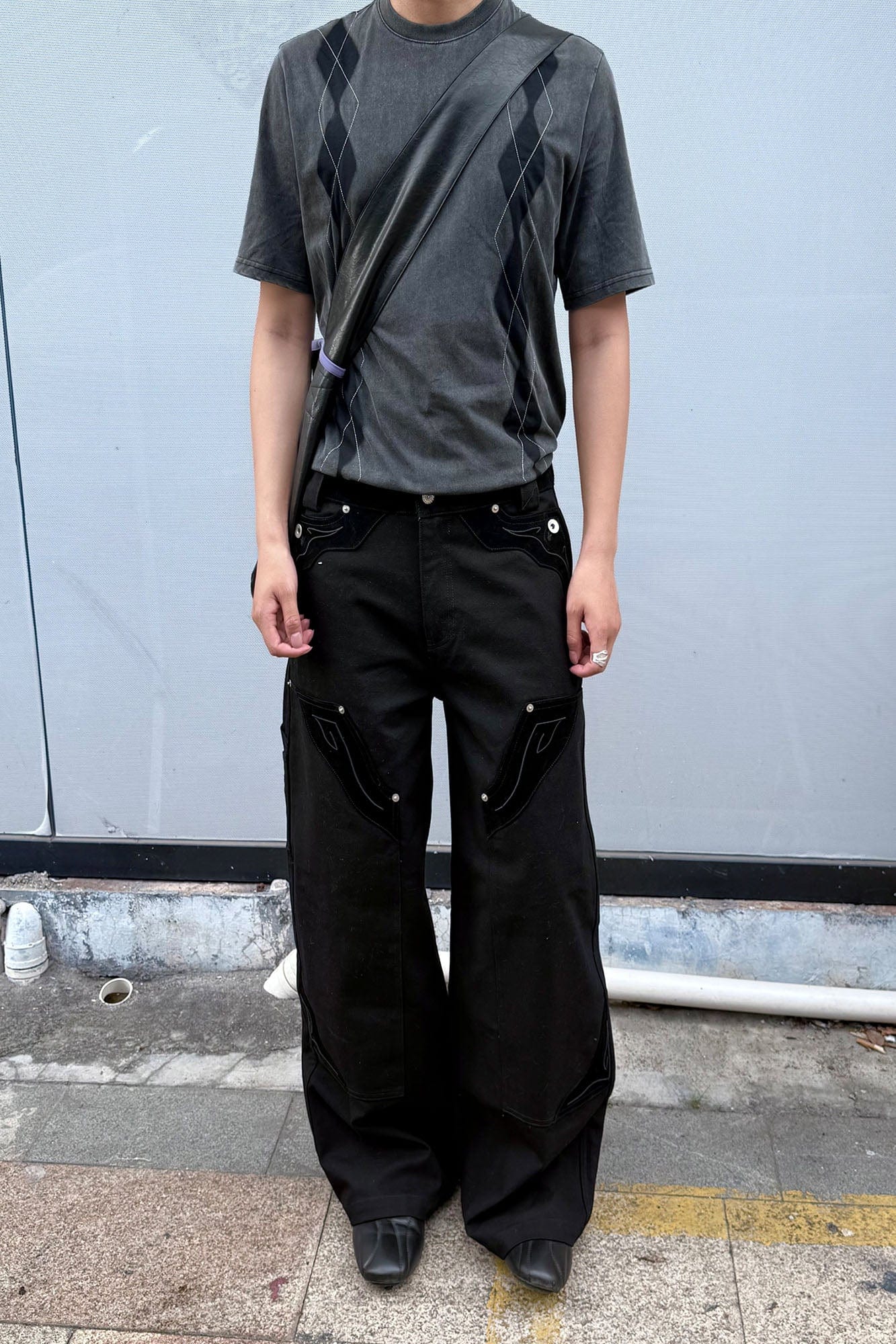 ESAIAS Rune Embroidered Velvet Panel Pants