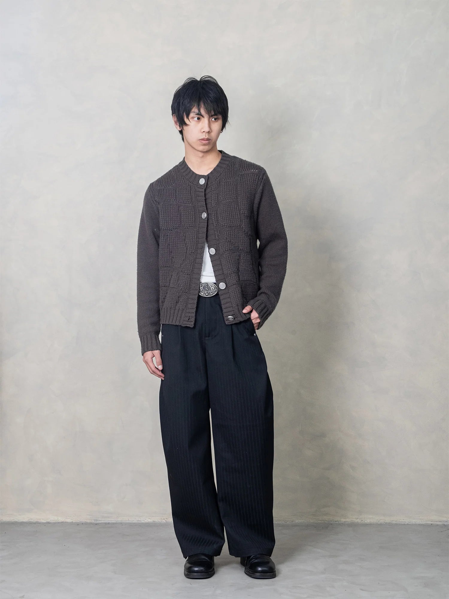 IN EXISTENCE Wool-Blend Snake Scale Jacquard Cardigan
