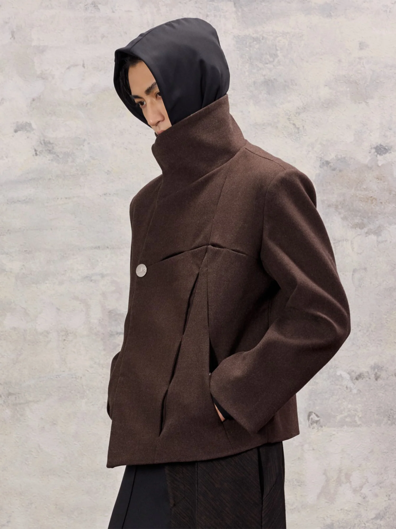 ALVNG AR ANTS Asymmetrical Wool-Blend High-Neck Jacket