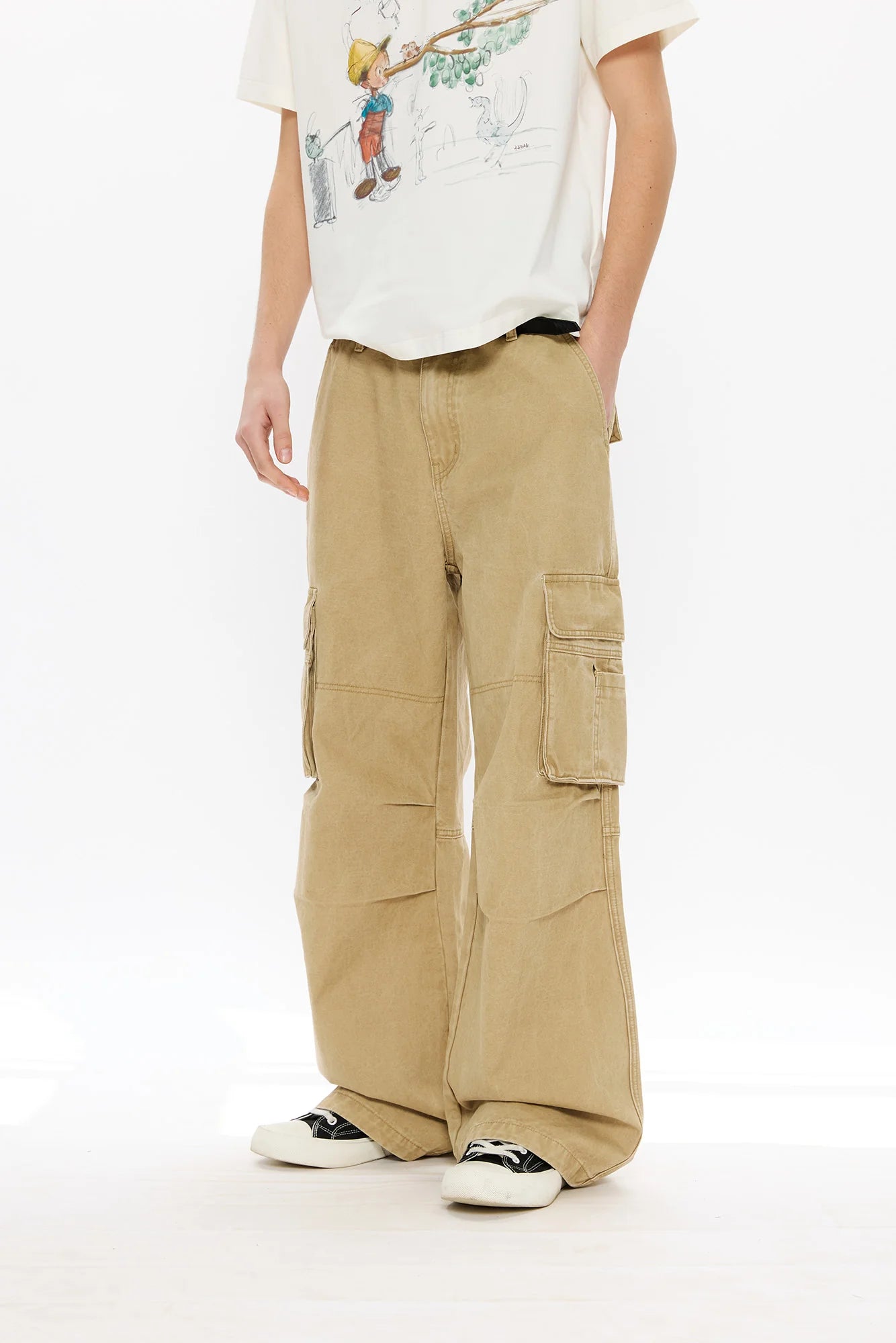 KREATE Washed Pleated Cargo Pants