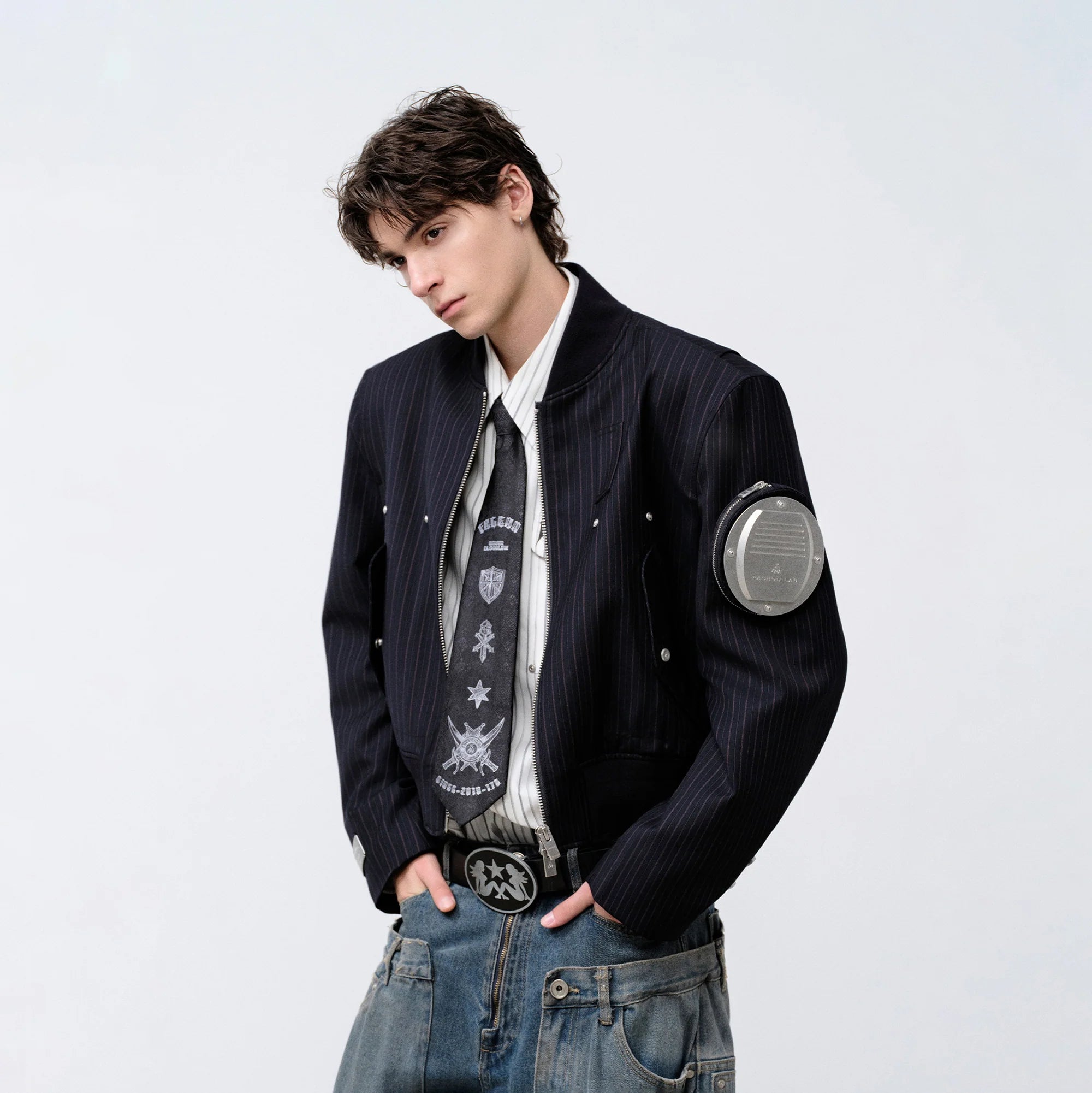 FACEONLAB Arm-Patched Bomber Jacket Navy