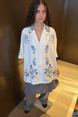 MIICHOUS Floral Embroidered Cuban Half Shirt