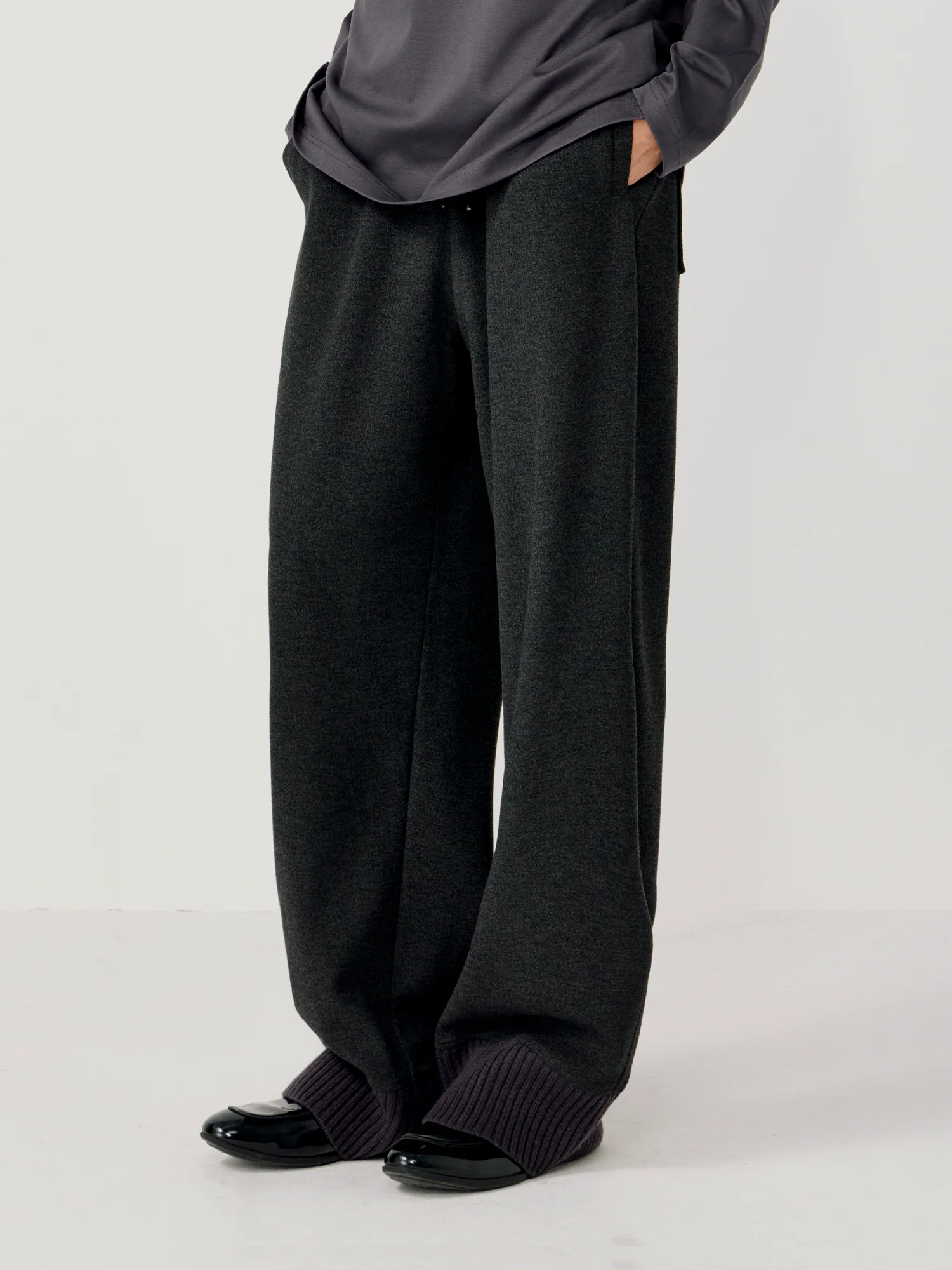 OPICLOTH Ribbed-Hem Drawstring Knit Trousers