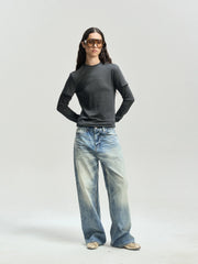 LEONSENSE Whiskering Washed Straight-Leg Jeans