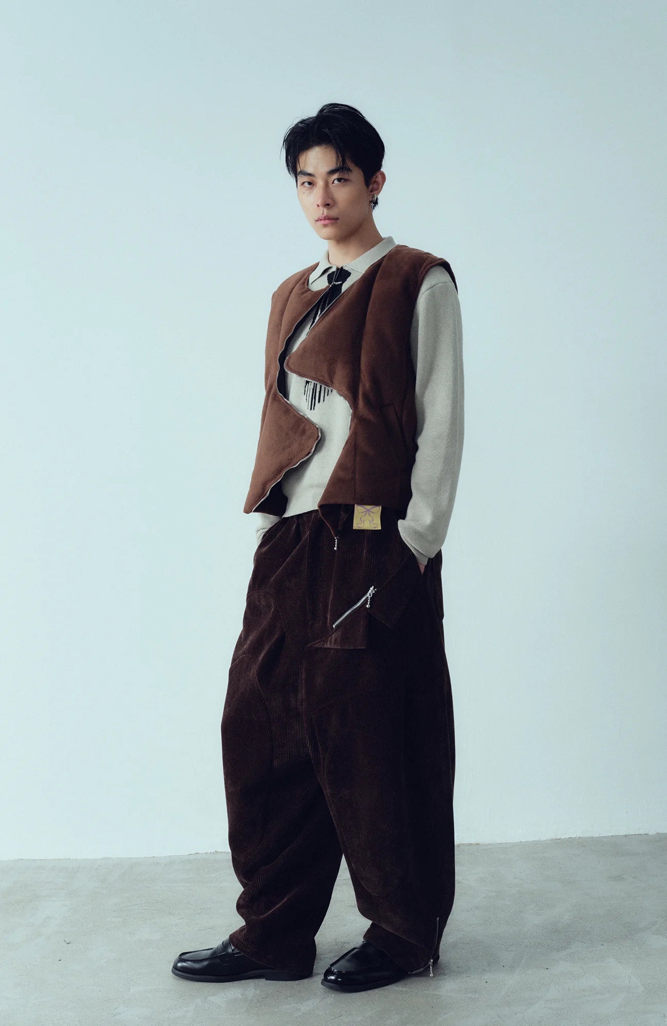 KADAKADA Curved Zip Suede-Puff Vest