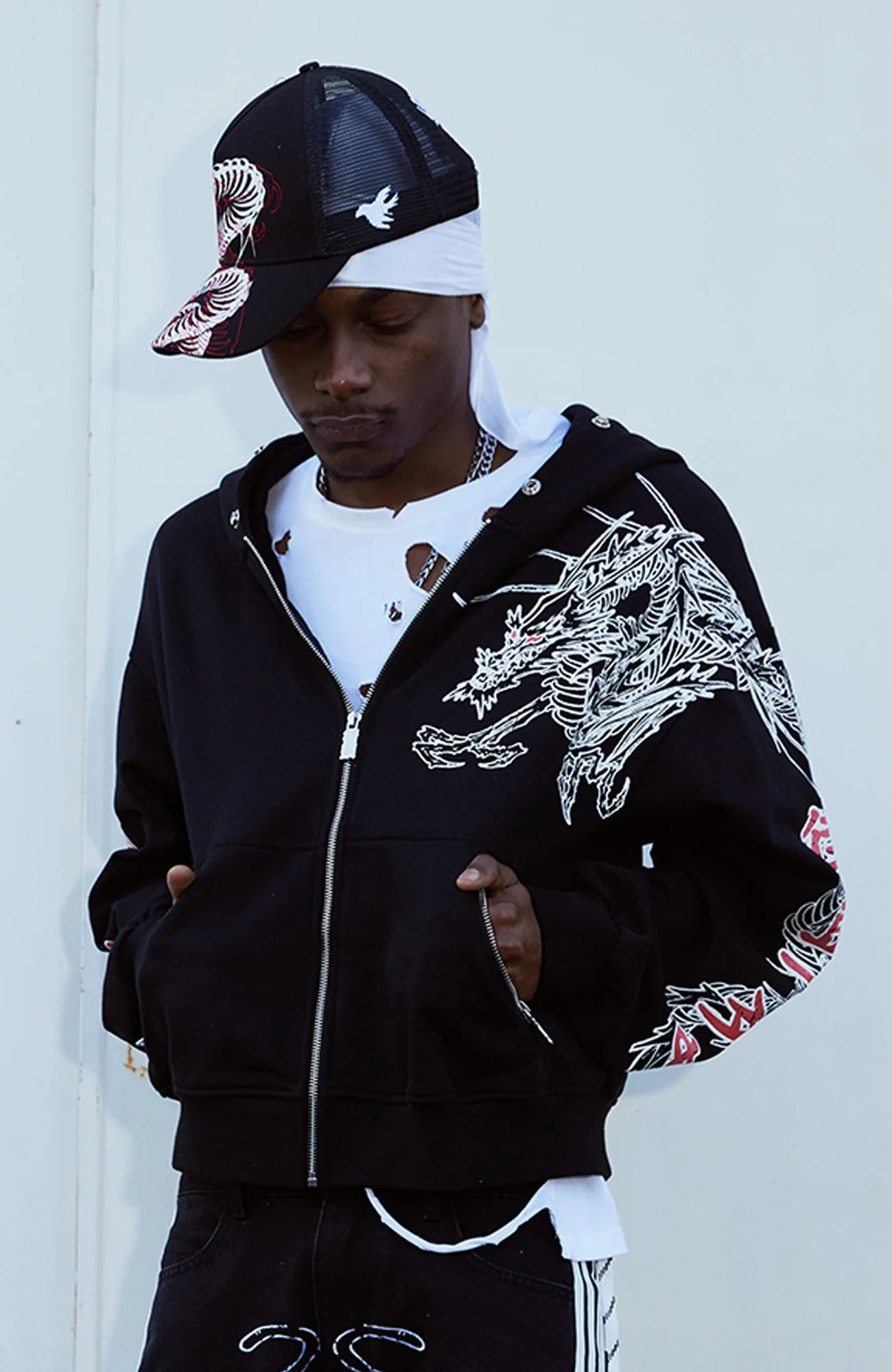 VINKID Graphic Studded Zip-Up Hoodie