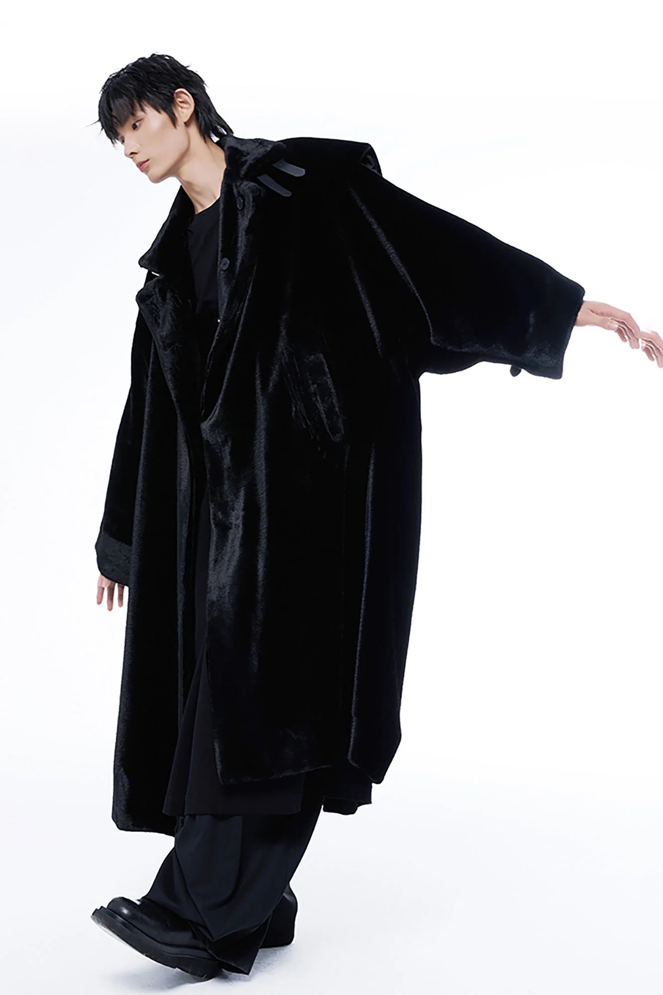 TUIMU Belted High Collar Faux Mink Overcoat