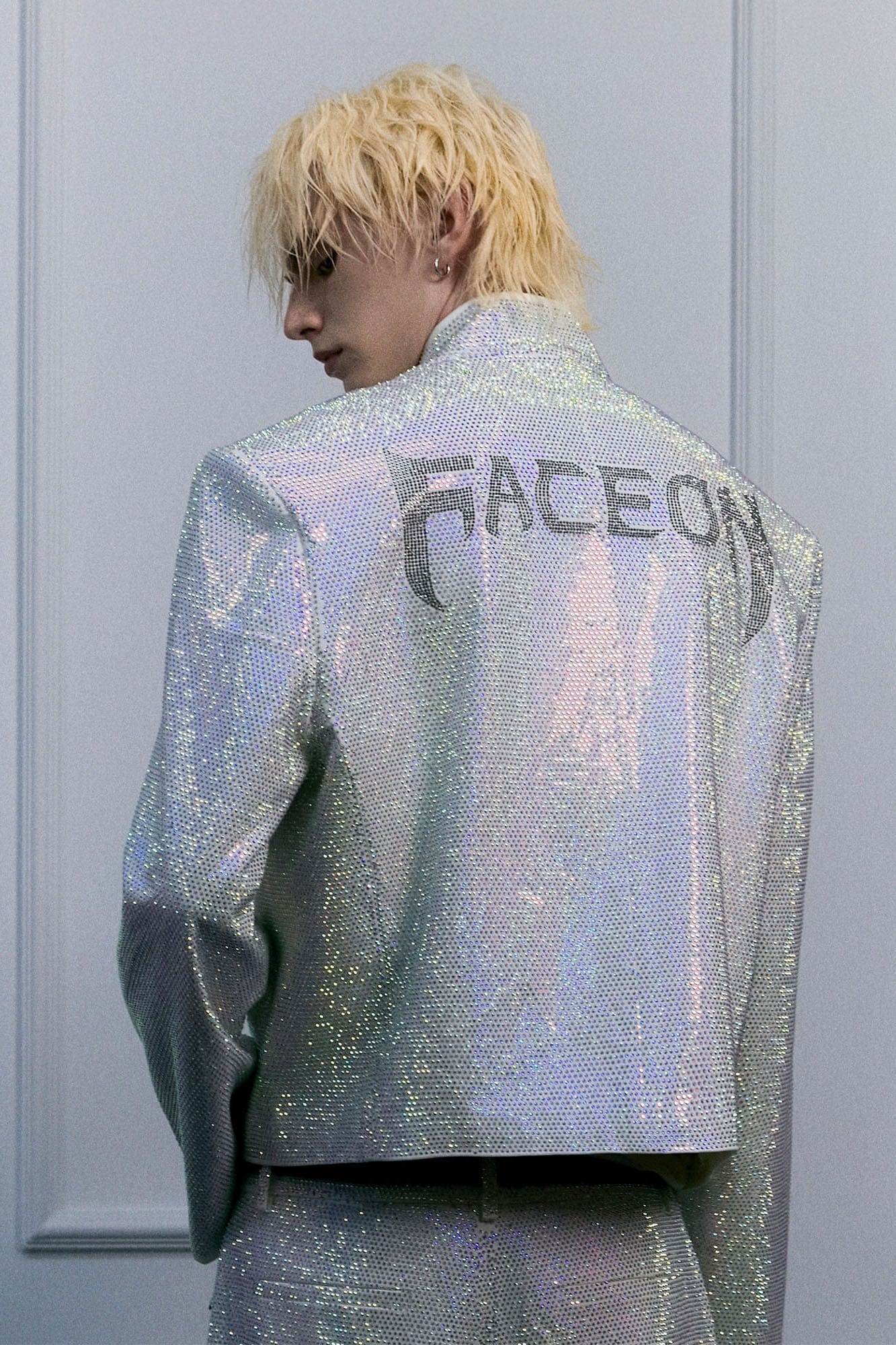 FACEONLAB Iridescent Diamond Mandarin Collar Jacket