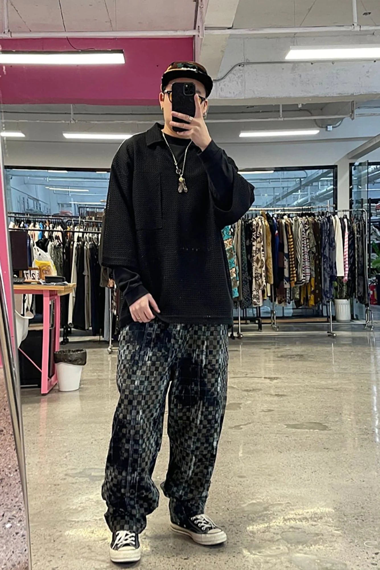 ME DA IGUAL Tie-Dye Washed Camo Checks Elastic Pants