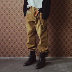 RICHILL Washed Slogan Embroidery Dual-Button Jeans