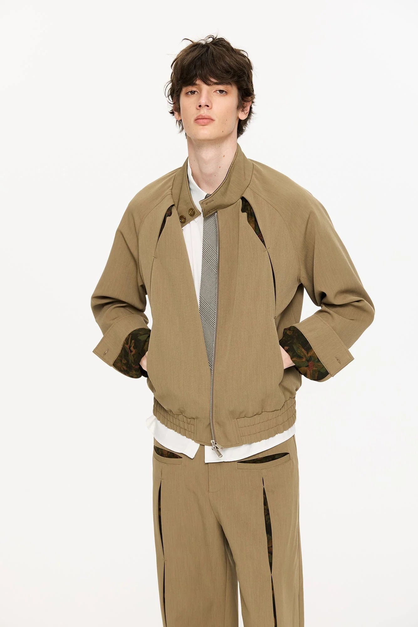 KREATE Floral-Lined Spliced Harrington Jacket