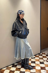 ASSEEN Oversized Paneled Utility Faux Leather Jacket
