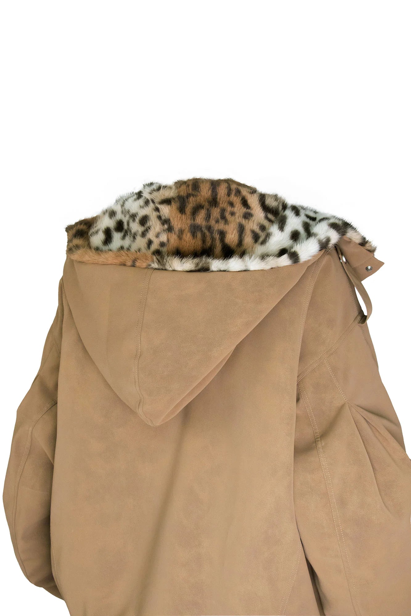 RELABEL Detachable Plush Scarf Hooded Suede Jacket Brown