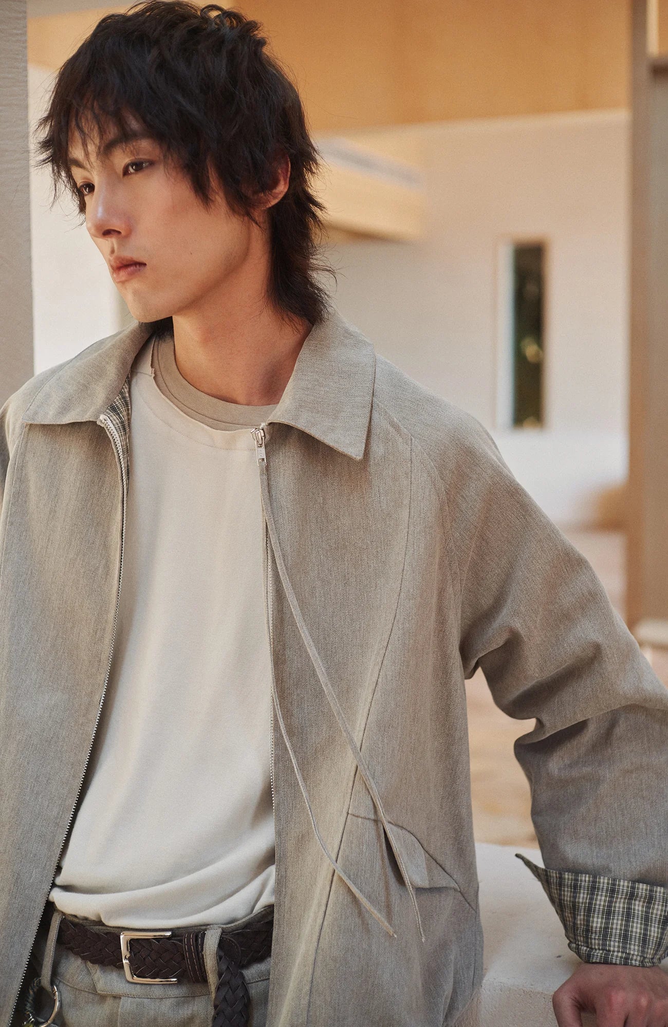 GONGHE REPUB Modern Check-Cuff Paneled Jacket
