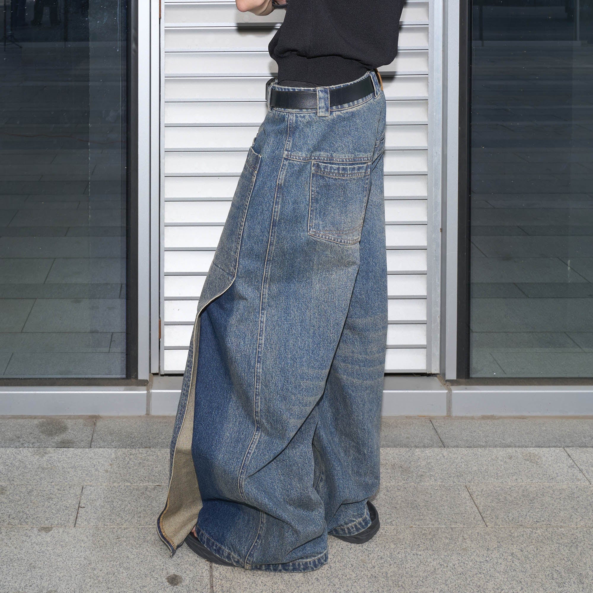 LABELROOM Retro Flap Pocket Panel Wide-Leg Pants