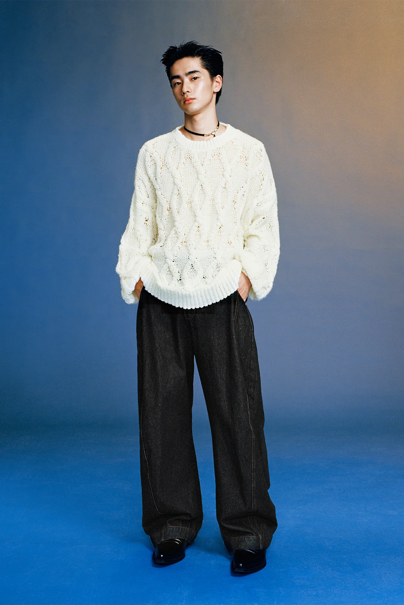 OPICLOTH Curved Panel Oversized Raw Jeans