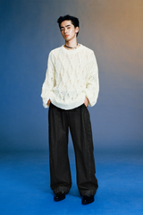 OPICLOTH Curved Panel Oversized Raw Jeans