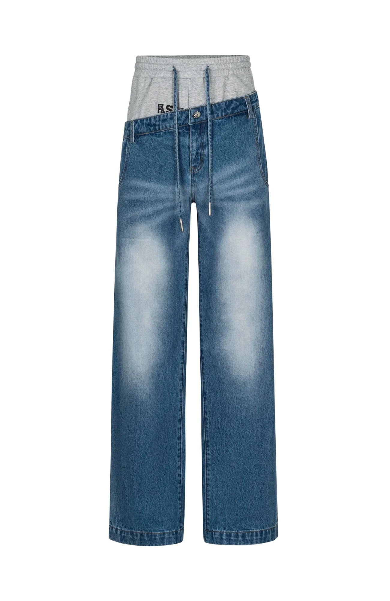 TIWILLTANG Layered Sweatband Washed Denim Pants