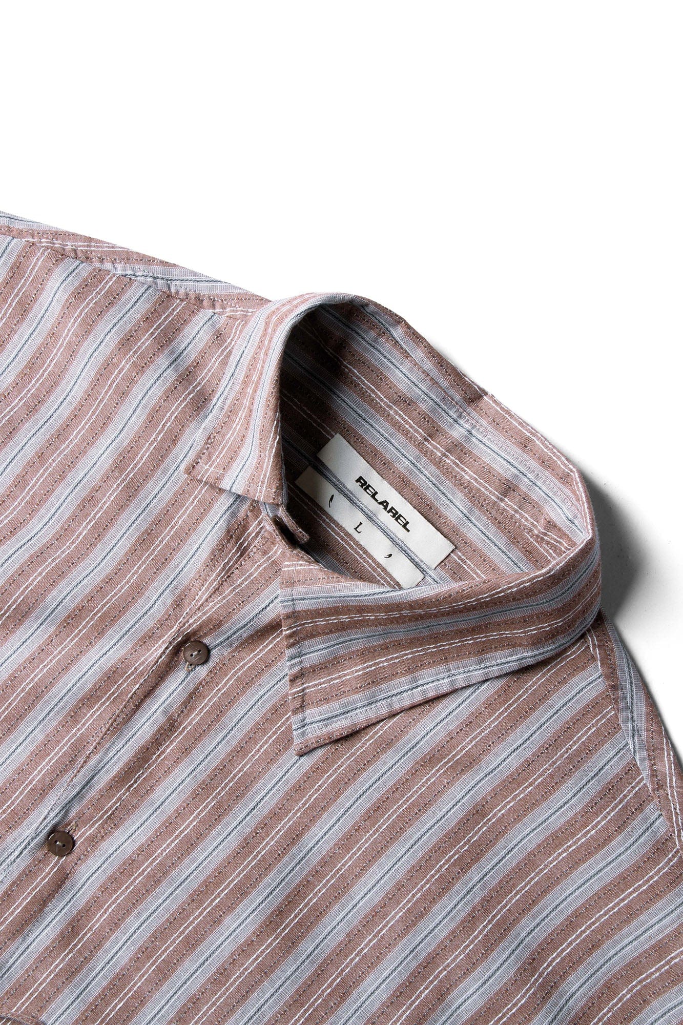 RELABEL Stripe Button-Up Oversized Shirt Brown