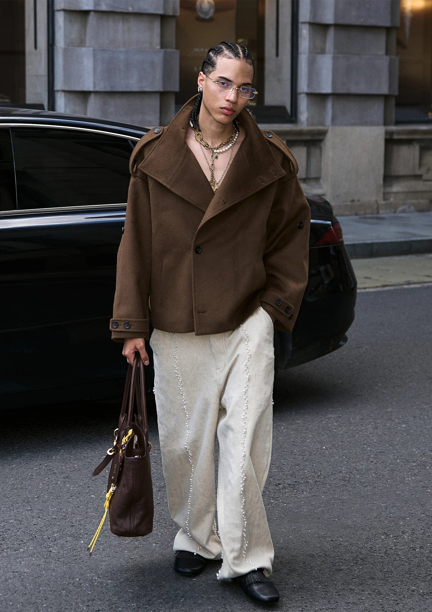 STEEPC Pearl Embellished Linen-Blend Wide-Leg Trousers