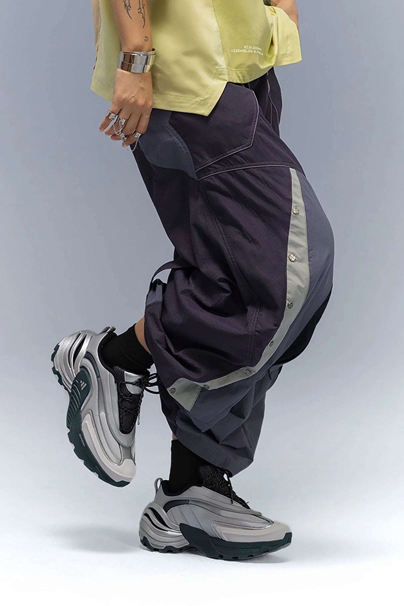 XIPHEVIL Deconstructed Contrast Panel Utility Curved Pants