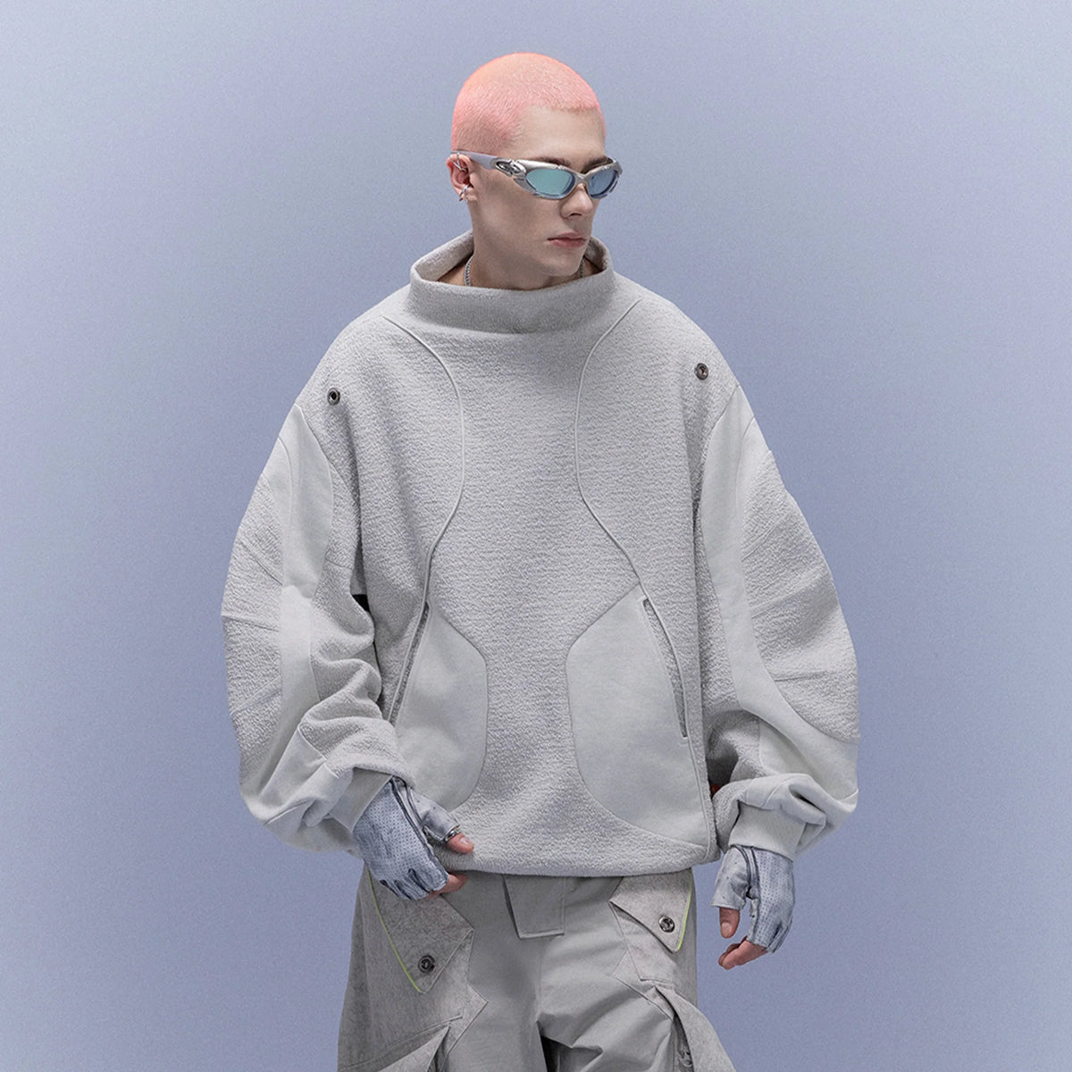 XIPHEVIL Fleece-Panel Saber-Sleeve Sweatshirt White
