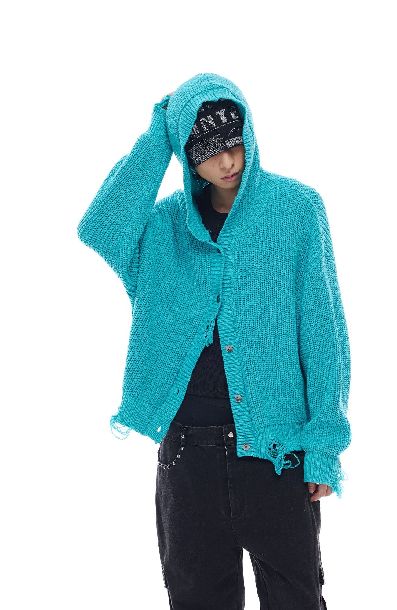 WHISTLEHUNTER Distressed Knit Hooded Cardigan